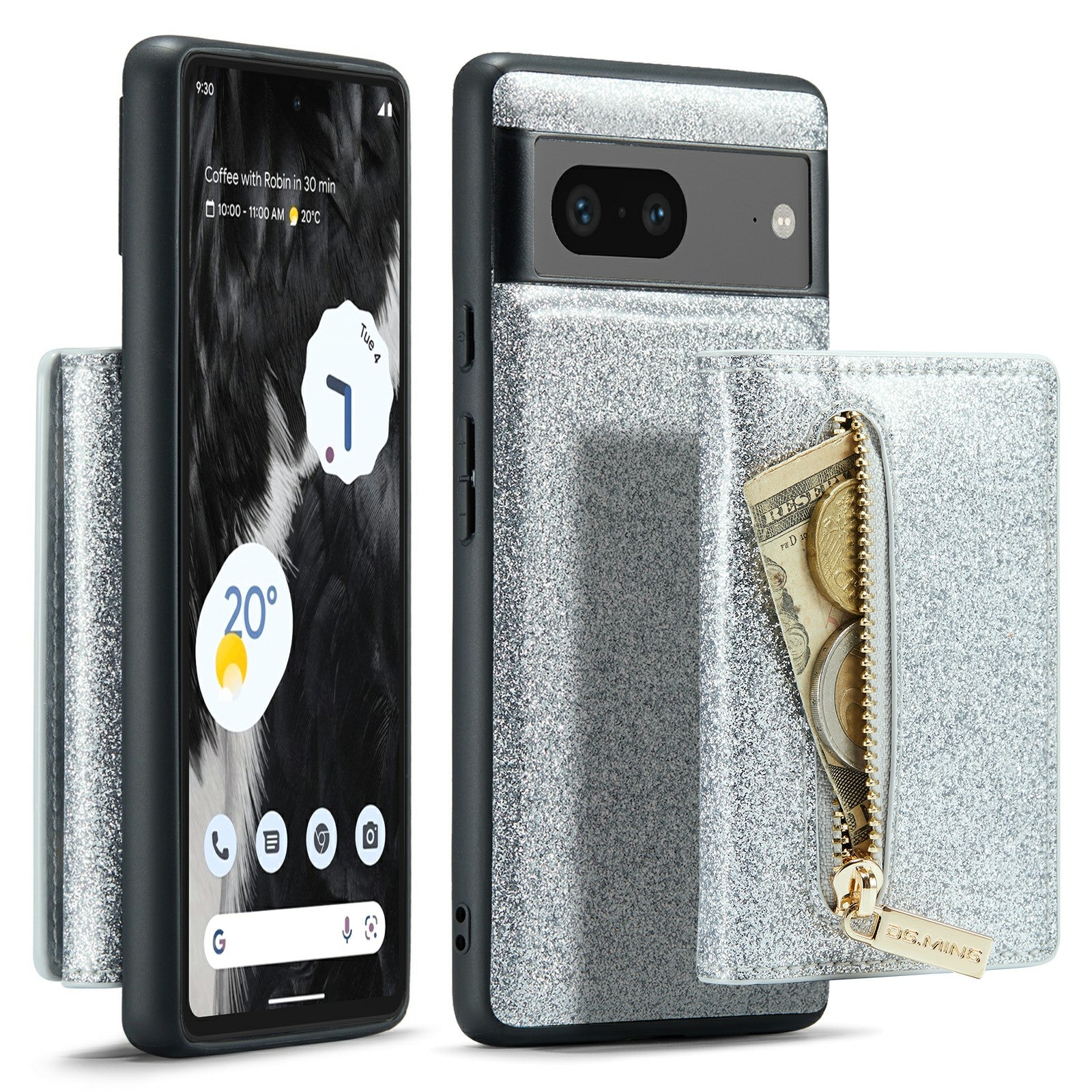 DG.MING M3 Series For Google Pixel 7 5G Magnetic Detachable Glitter Bling Powder PU Leather Phone Cover Wallet Kickstand Shockproof Phone Case DG.MING M3 Series For Google Pixel 7 5G Magnetic Detachable Glitter Bling Powder PU Leather Phone Cover Wallet Kickstand Shockproof Phone Case
